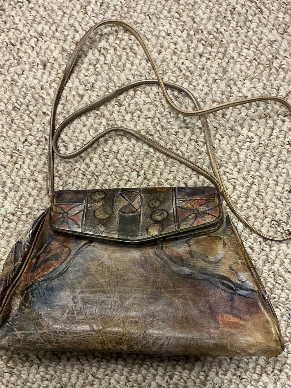 Jane Yoo Hand-Painted Brown Leather Crossbody Bag